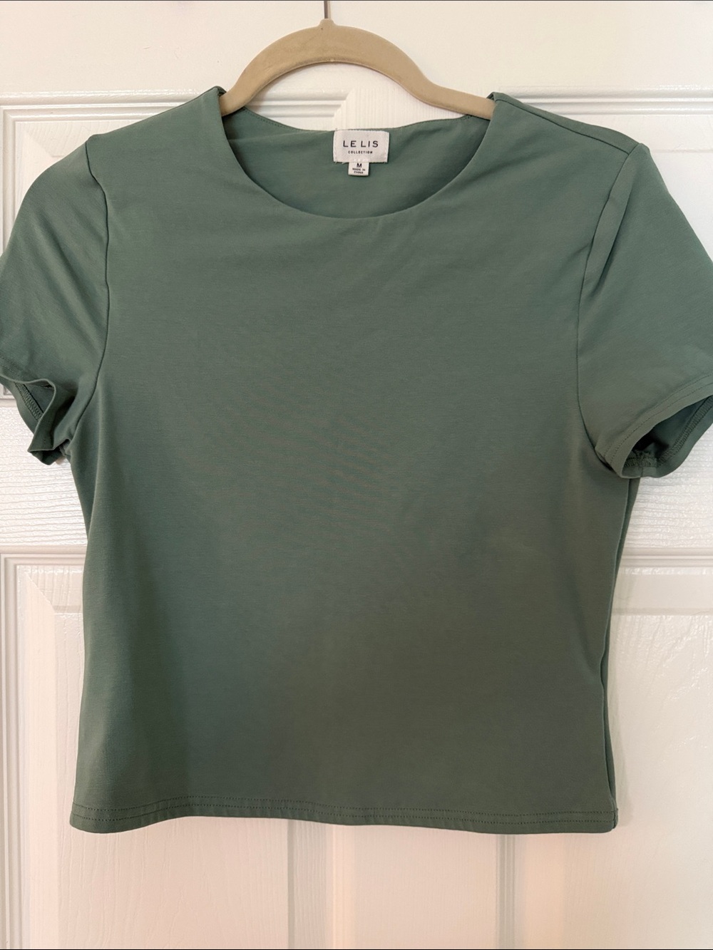 Le Lis Sage Green Short Sleeve Crewneck Top- Double Layer